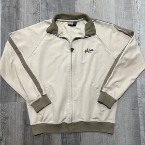 VTG Billabong Track Jacket Mens XL Beige/Tan Full Zip Striped Tonal Plaid Y2K